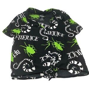 Beetlejuice Graphic Tie Front Button‎ Up Shirt M